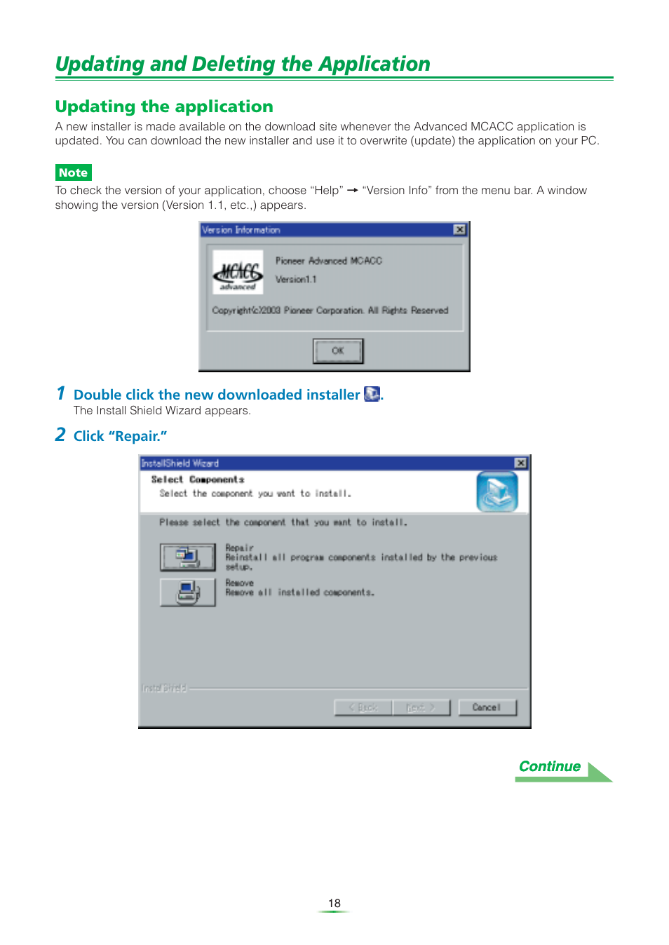 Updating and deleting the application, Updating the application | Pioneer VSA-AX10Ai User Manual | Page 18 / 25