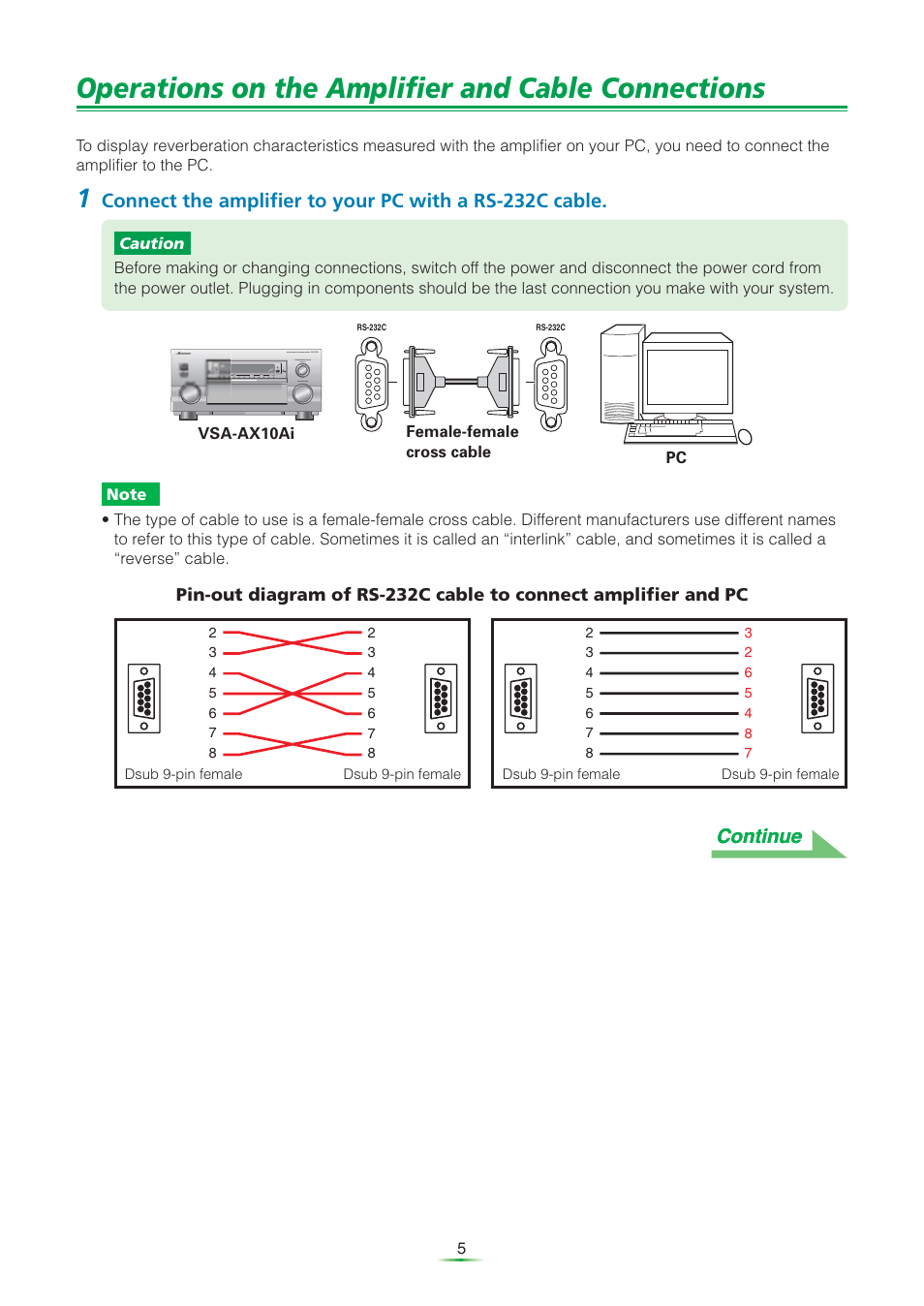 Operations on the amplifier and cable connections, Continue | Pioneer VSA-AX10Ai User Manual | Page 5 / 25