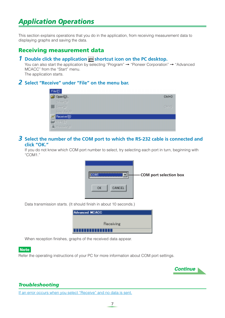 Application operations, Receiving measurement data | Pioneer VSA-AX10Ai User Manual | Page 7 / 25