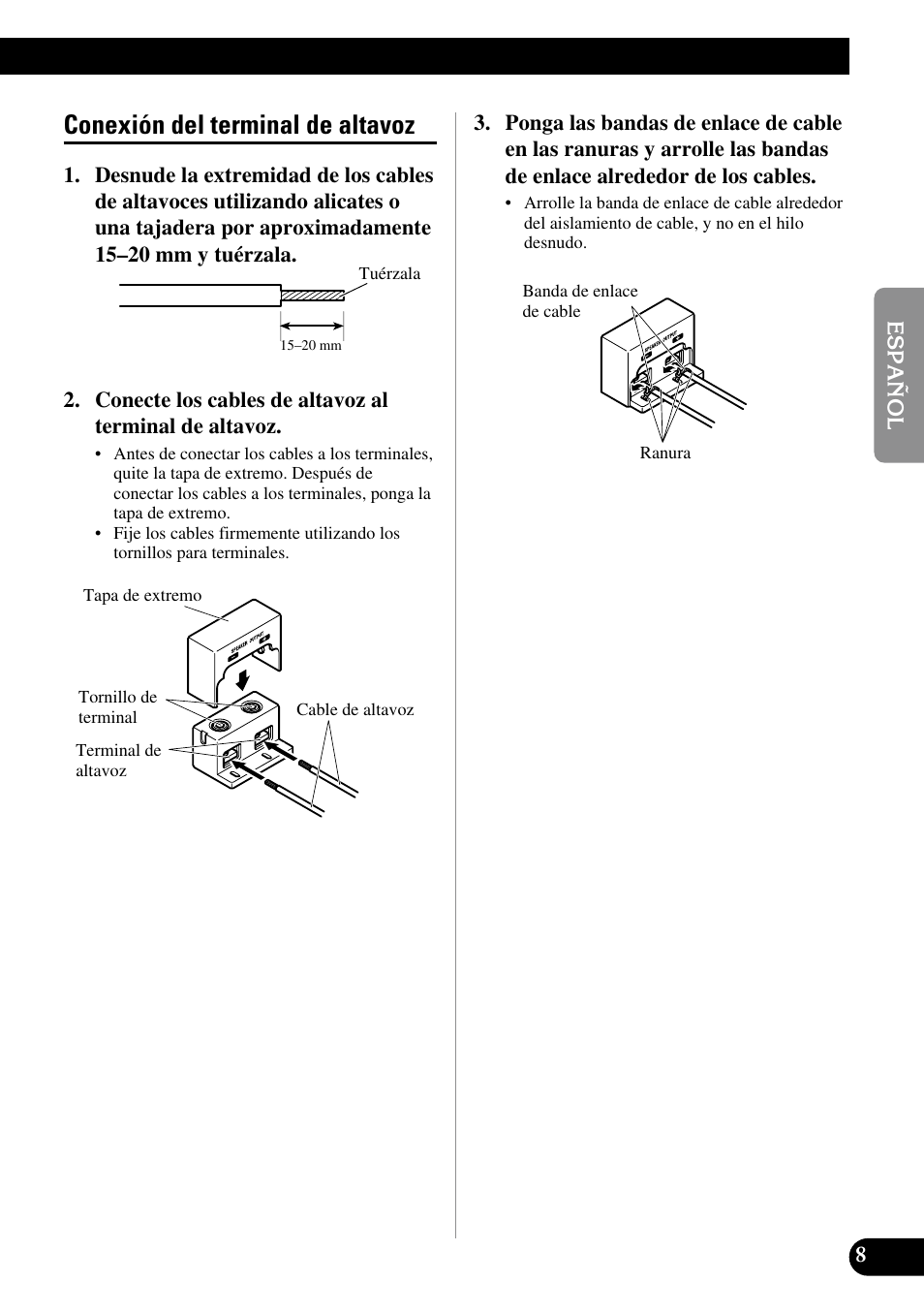 Conexión del terminal de altavoz, A title (english) | Pioneer PRS-D5000SPL User Manual | Page 23 / 86