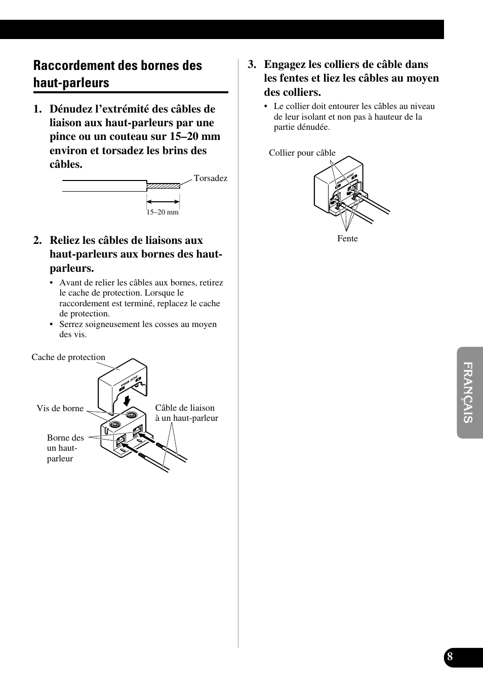 Raccordement des bornes des haut-parleurs | Pioneer PRS-D5000SPL User Manual | Page 51 / 86