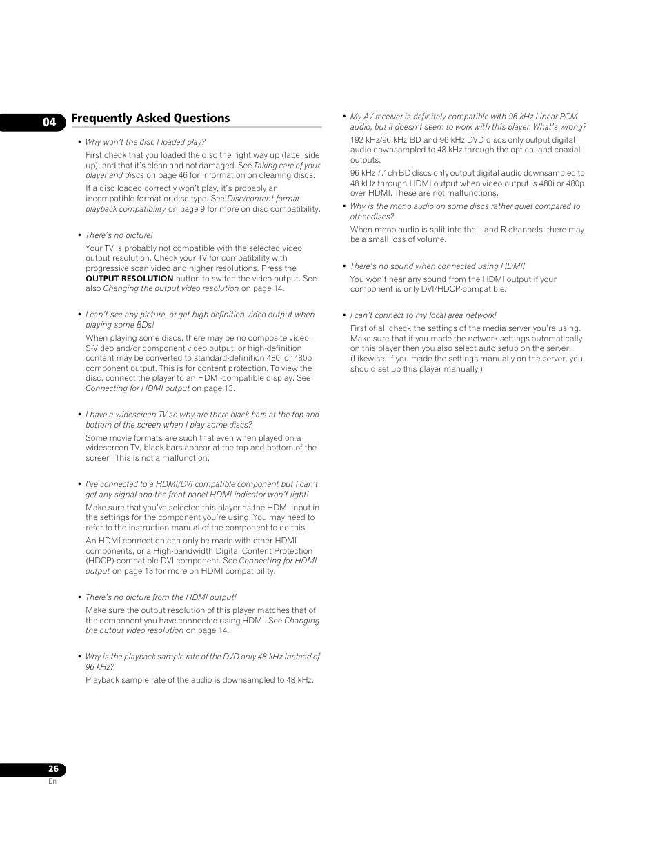 Frequently asked questions | Pioneer BDP-95FD User Manual | Page 26 / 66
