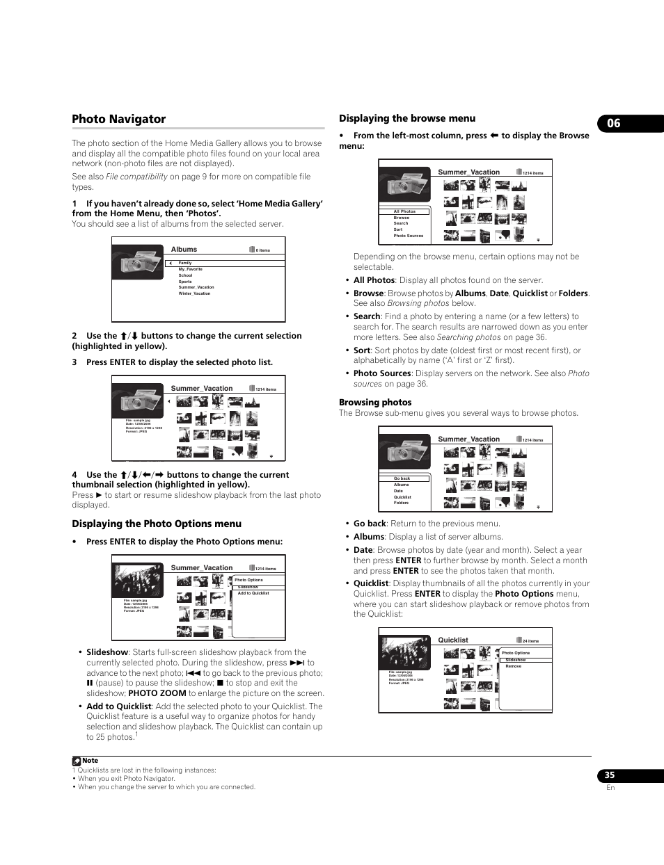 Photo navigator, Displaying the photo options menu, Displaying the browse menu | Pioneer BDP-95FD User Manual | Page 35 / 66