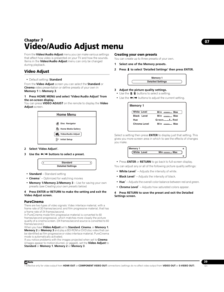 07 video/audio adjust menu, Video adjust, Video/audio adjust menu | Chapter 7 | Pioneer BDP-95FD User Manual | Page 39 / 66