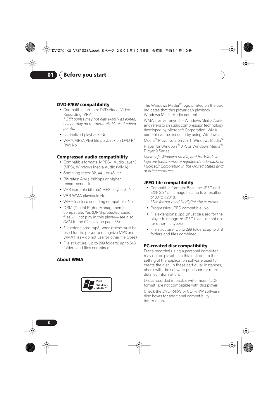 Before you start 01 | Pioneer DV-275 User Manual | Page 8 / 40