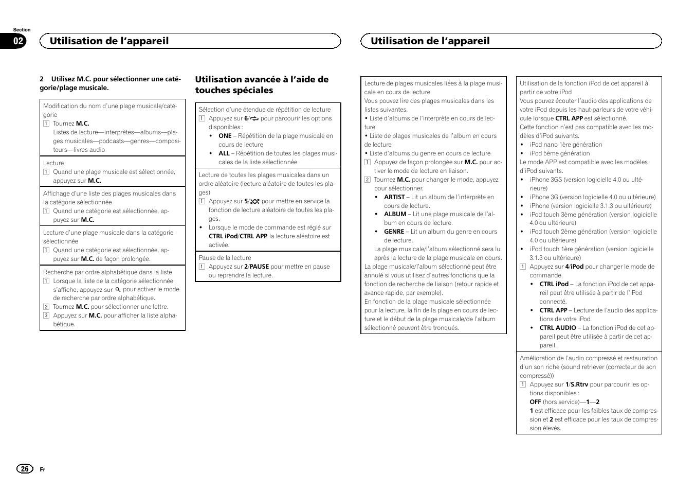 Utilisation de l ’appareil 02, Utilisation de l ’appareil | Pioneer CD RDS RECEIVER DEH-7300BT User Manual | Page 26 / 64