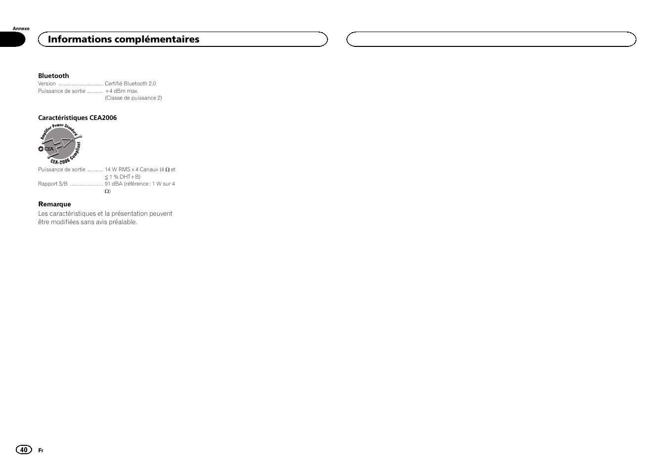 Informations complémentaires | Pioneer CD RDS RECEIVER DEH-7300BT User Manual | Page 40 / 64