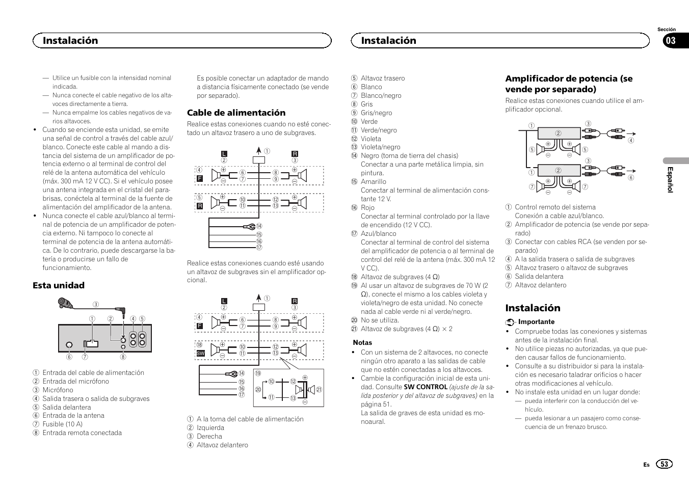 Instalación, Instalación 03 | Pioneer CD RDS RECEIVER DEH-7300BT User Manual | Page 53 / 64