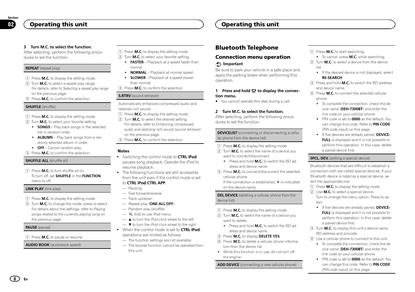 Bluetooth telephone, Operating this unit 02, Operating this unit | Pioneer CD RDS RECEIVER DEH-7300BT User Manual | Page 8 / 64