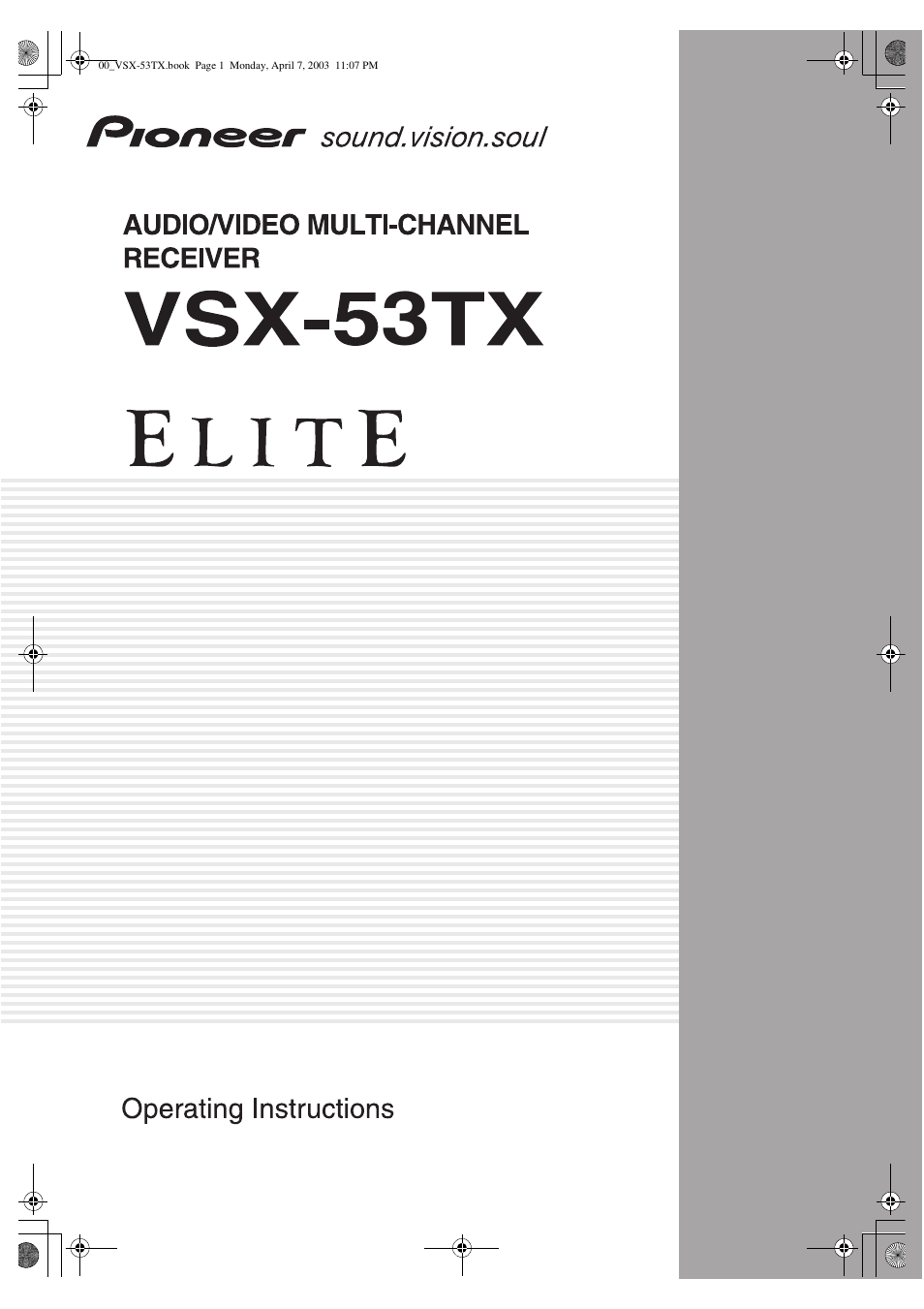 Pioneer Elite VSX-53TX User Manual | 107 pages