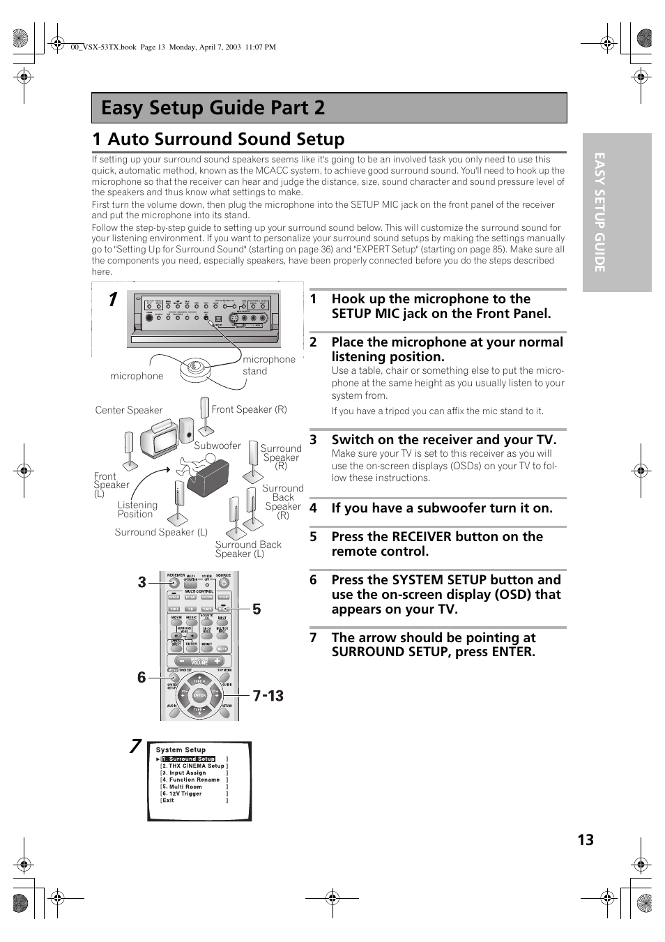 Easy setup guide part 2, 1 auto surround sound setup | Pioneer Elite VSX-53TX User Manual | Page 13 / 107