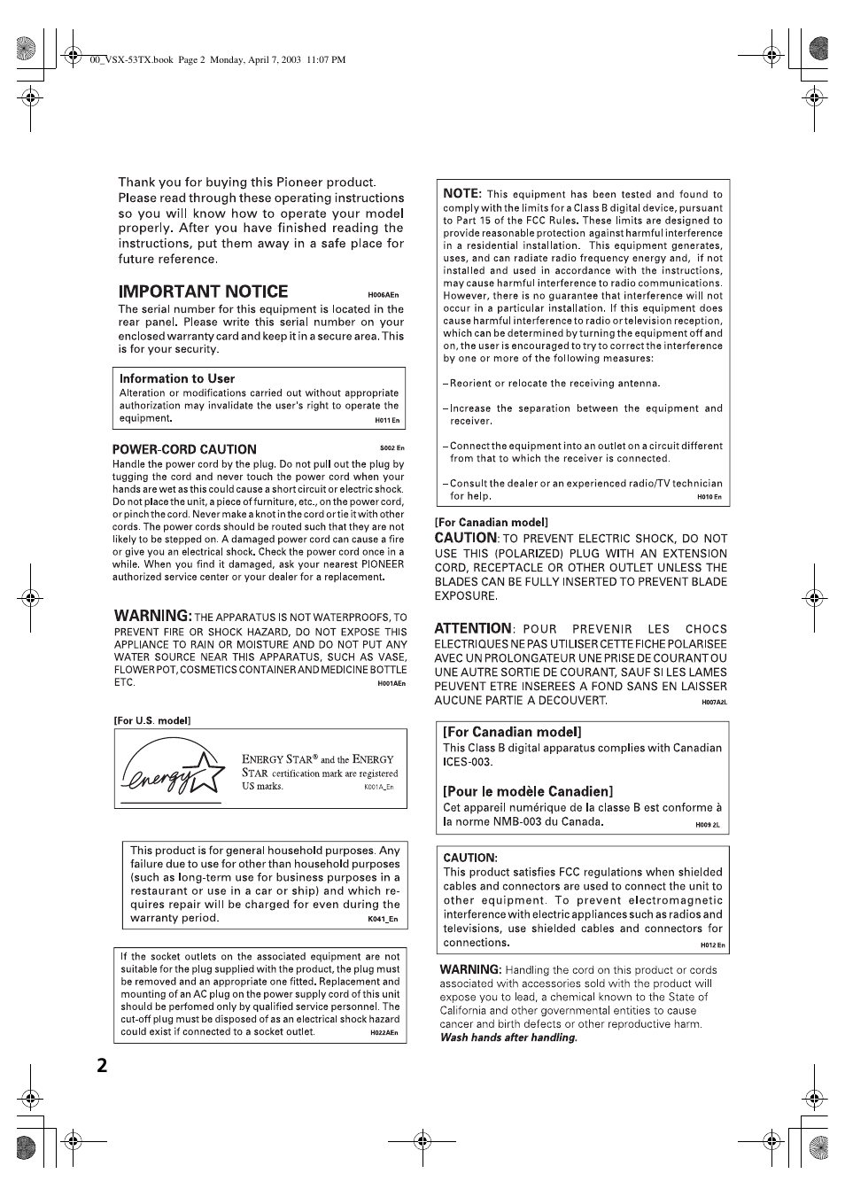 Pioneer Elite VSX-53TX User Manual | Page 2 / 107