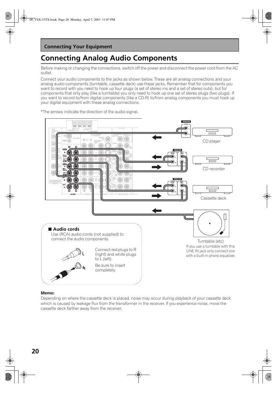 Connecting analog audio components | Pioneer Elite VSX-53TX User Manual | Page 20 / 107