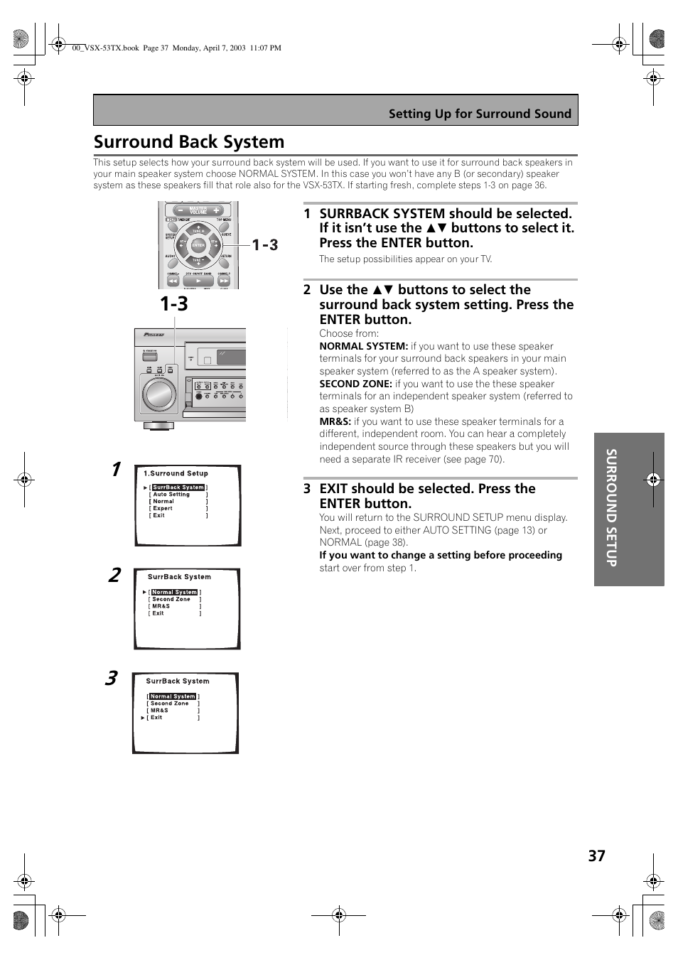 Surround back system | Pioneer Elite VSX-53TX User Manual | Page 37 / 107