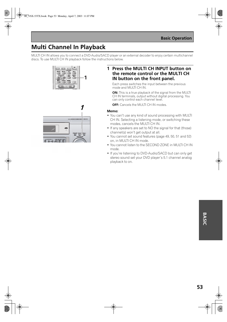 Multi channel in playback | Pioneer Elite VSX-53TX User Manual | Page 53 / 107