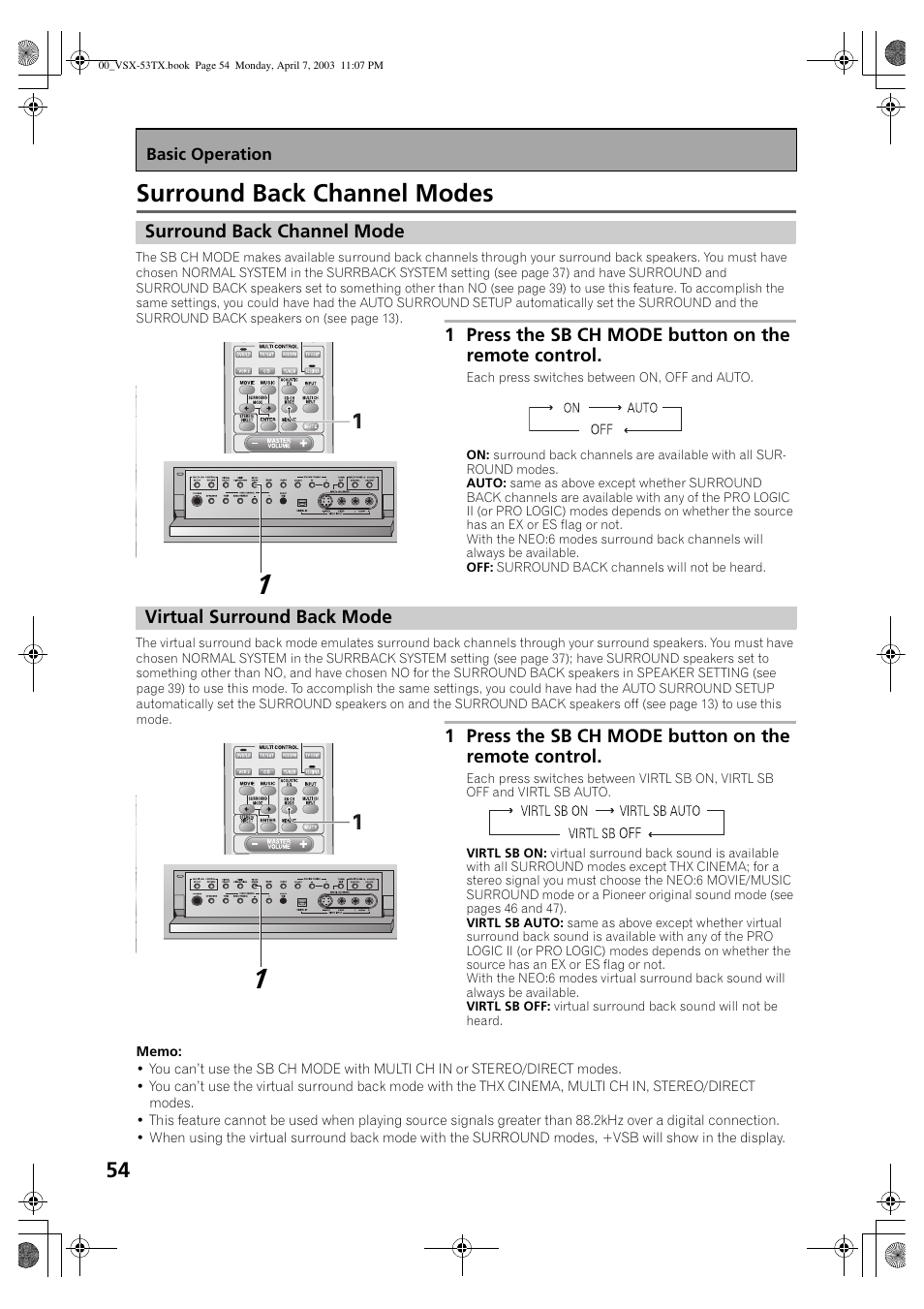 Surround back channel modes | Pioneer Elite VSX-53TX User Manual | Page 54 / 107