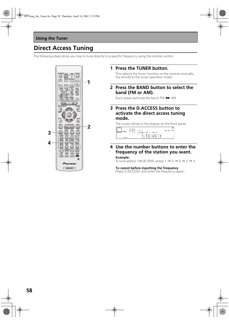 Direct access tuning | Pioneer Elite VSX-53TX User Manual | Page 58 / 107