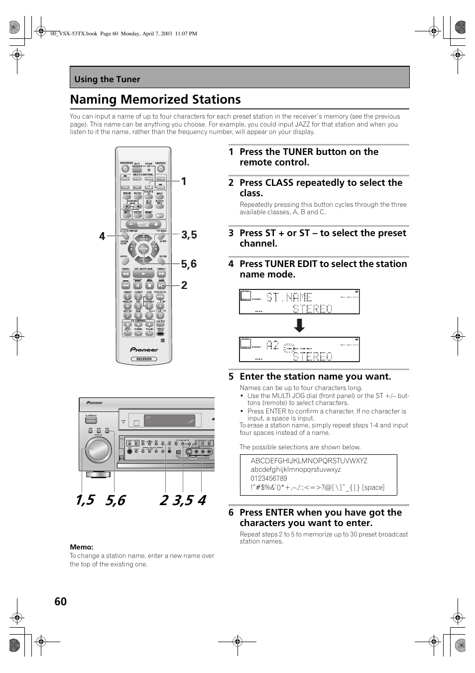 Naming memorized stations | Pioneer Elite VSX-53TX User Manual | Page 60 / 107