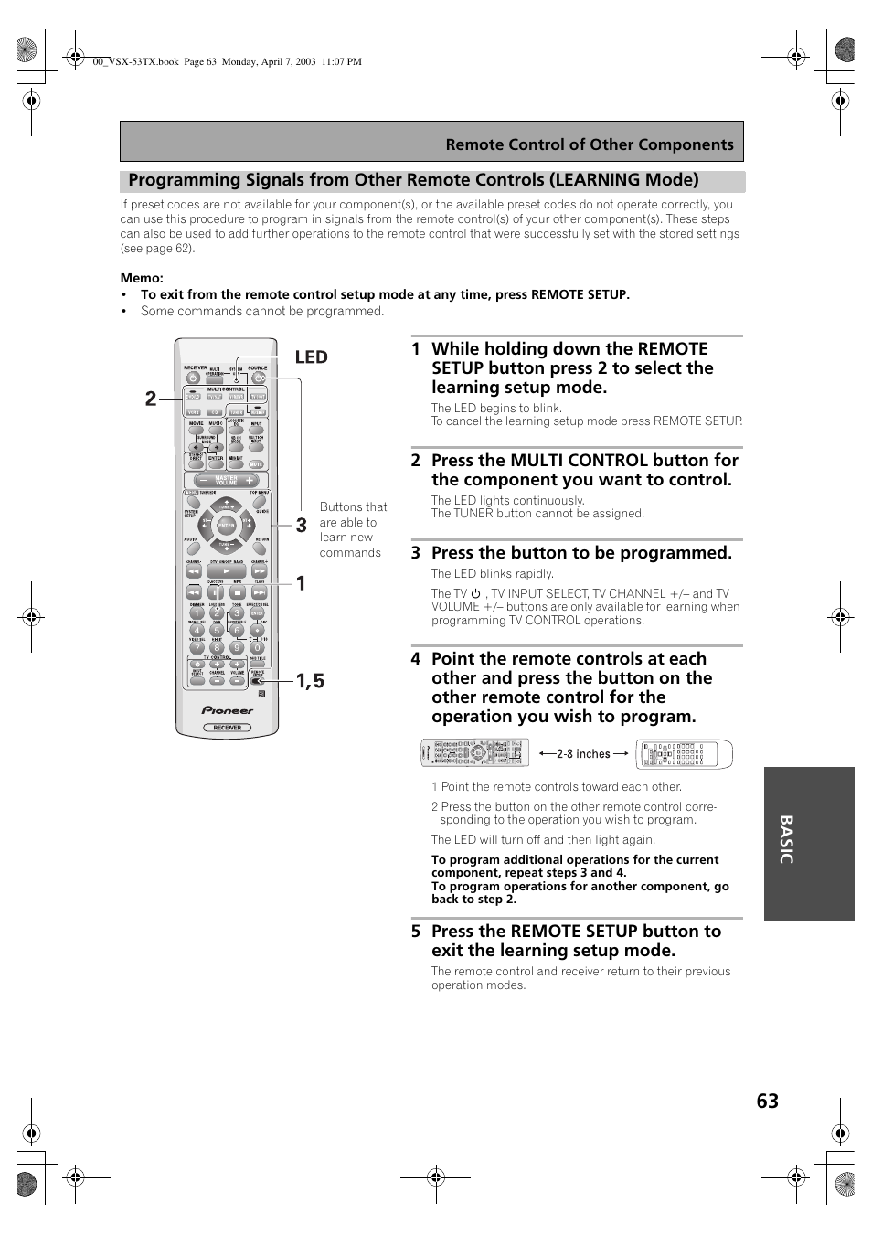 3 press the button to be programmed | Pioneer Elite VSX-53TX User Manual | Page 63 / 107