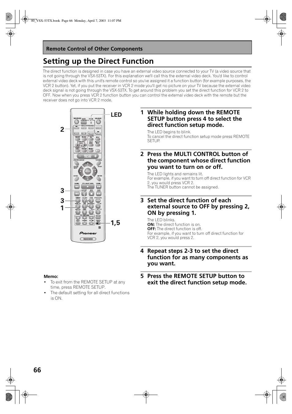 Setting up the direct function | Pioneer Elite VSX-53TX User Manual | Page 66 / 107