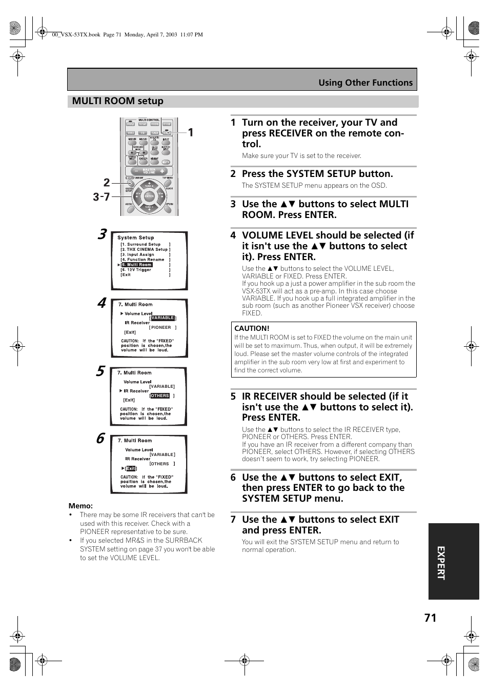 Multi room setup | Pioneer Elite VSX-53TX User Manual | Page 71 / 107