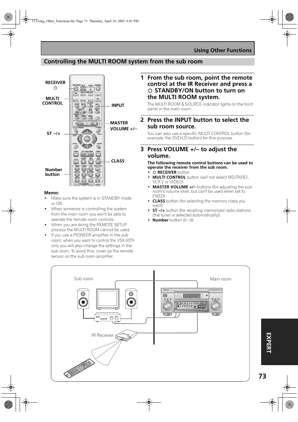 3 press volume +/– to adjust the volume | Pioneer Elite VSX-53TX User Manual | Page 73 / 107