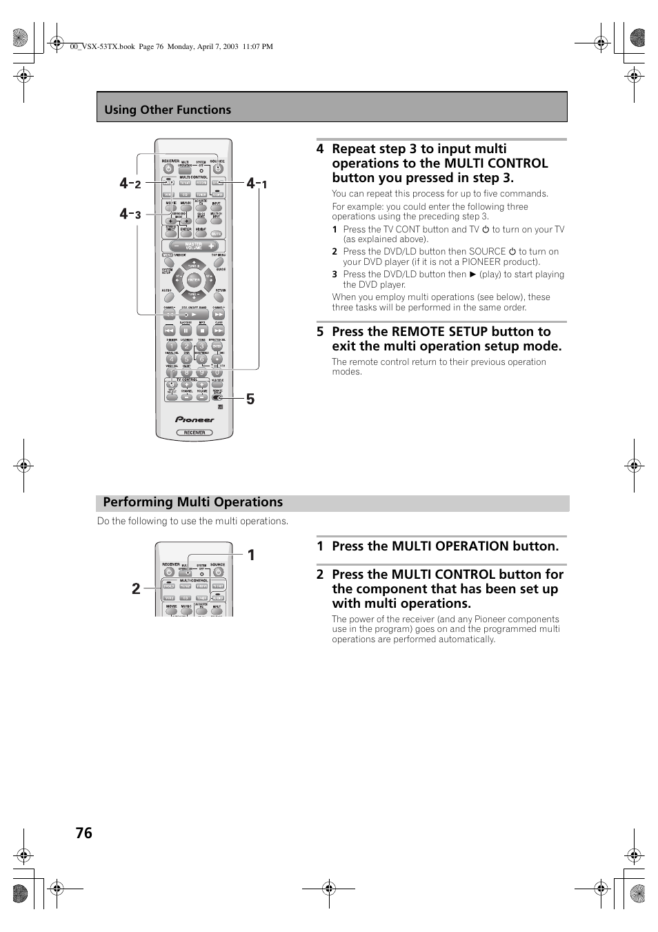 Performing multi operations | Pioneer Elite VSX-53TX User Manual | Page 76 / 107