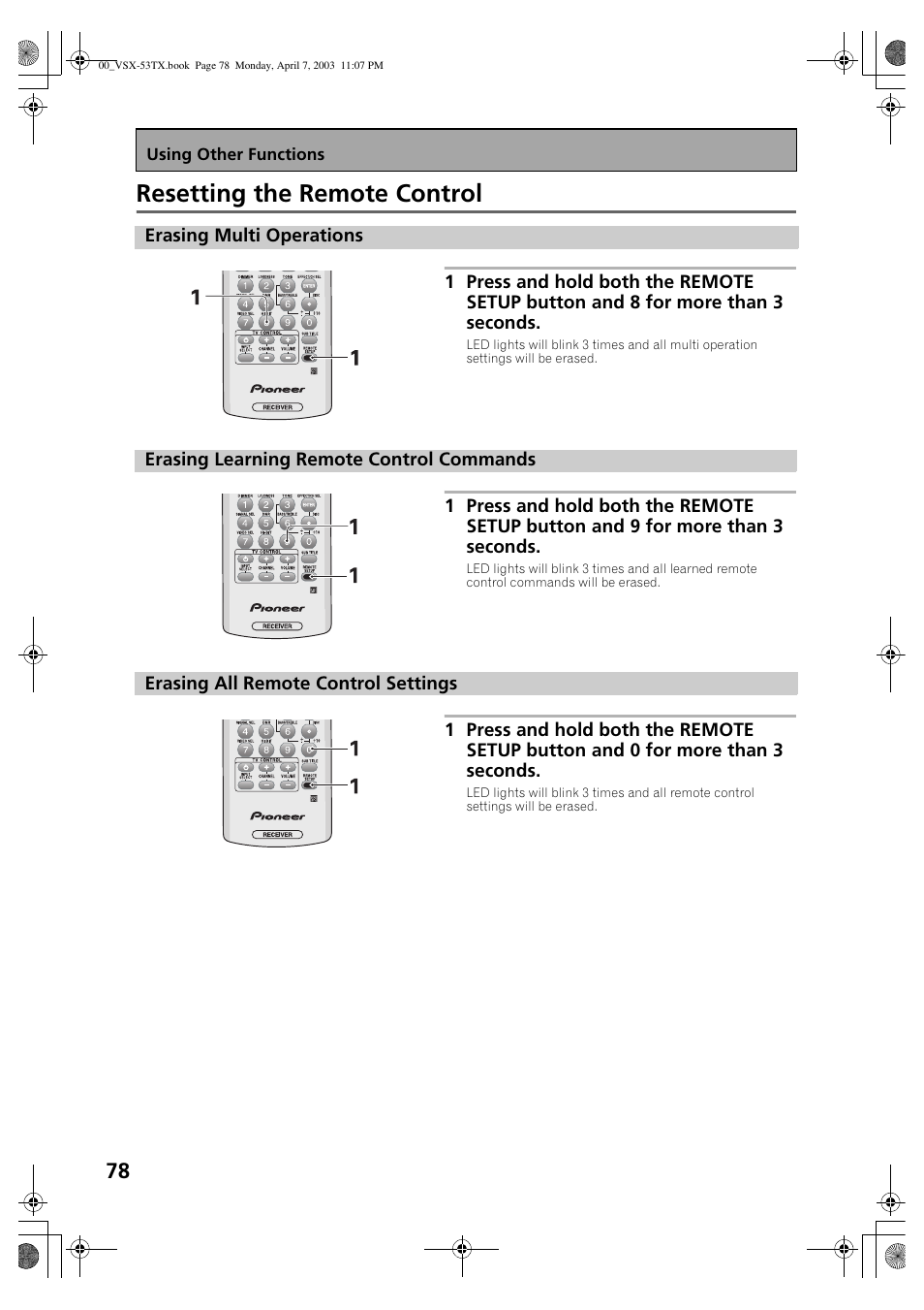 Resetting the remote control | Pioneer Elite VSX-53TX User Manual | Page 78 / 107
