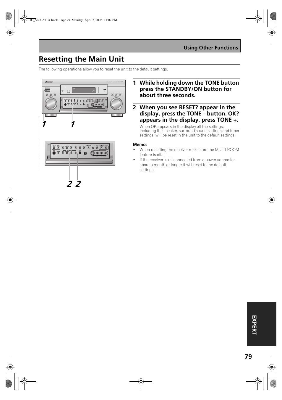 Resetting the main unit | Pioneer Elite VSX-53TX User Manual | Page 79 / 107