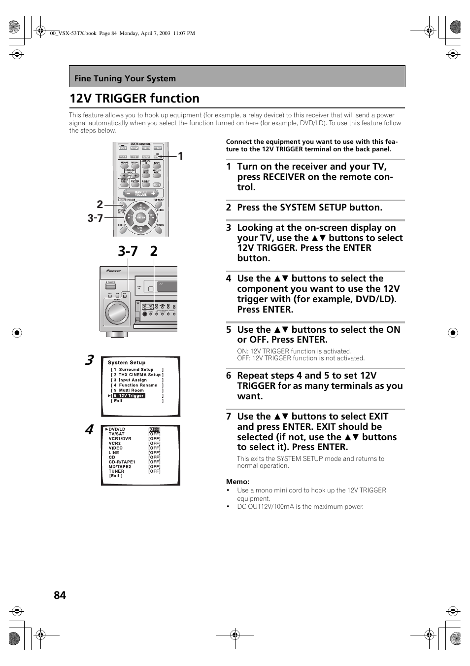 12v trigger function | Pioneer Elite VSX-53TX User Manual | Page 84 / 107