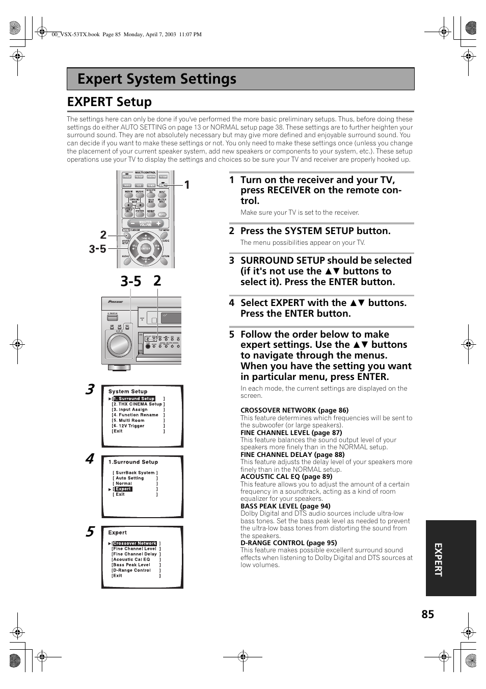 Expert system settings, Expert setup | Pioneer Elite VSX-53TX User Manual | Page 85 / 107