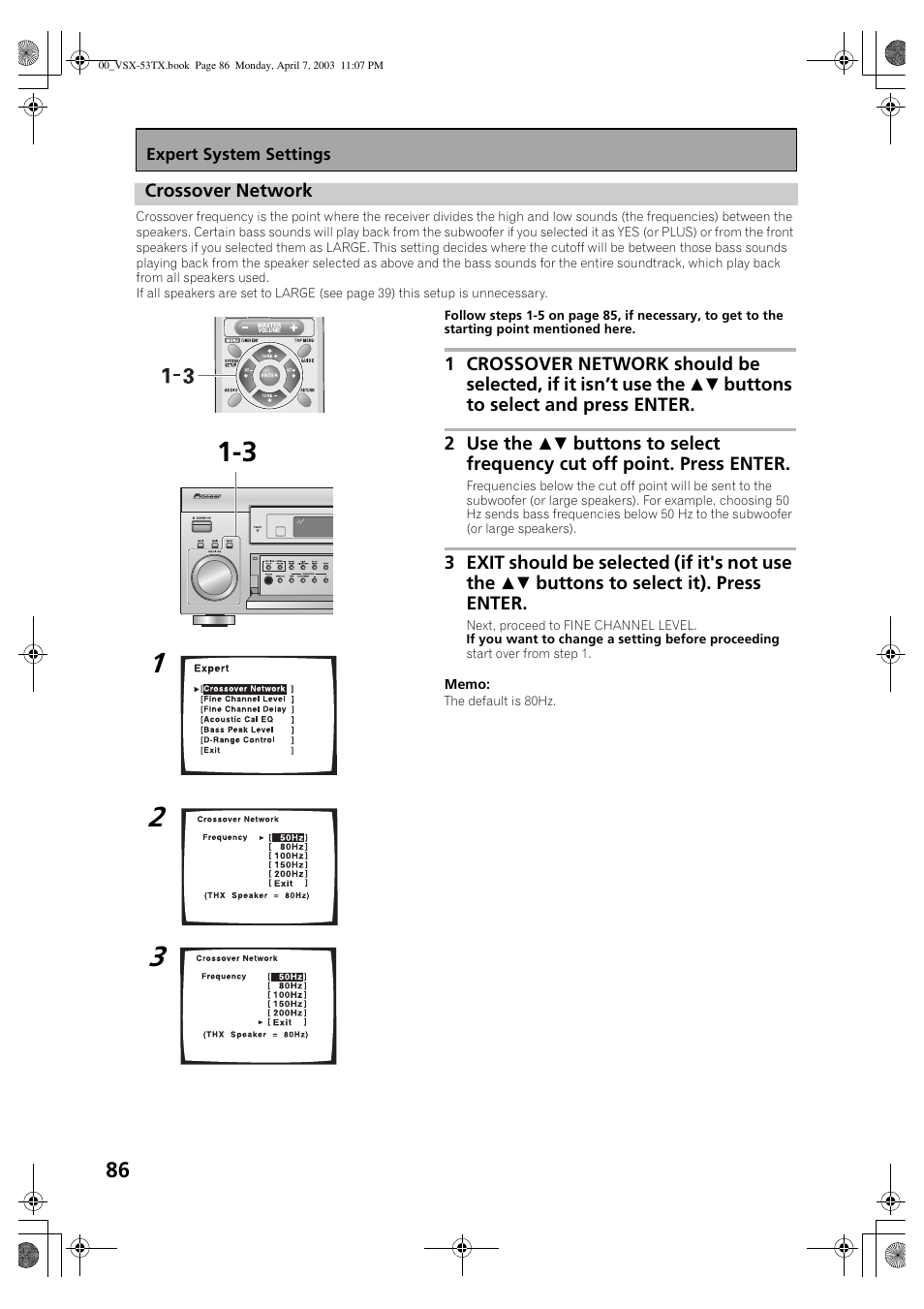 Crossover network | Pioneer Elite VSX-53TX User Manual | Page 86 / 107