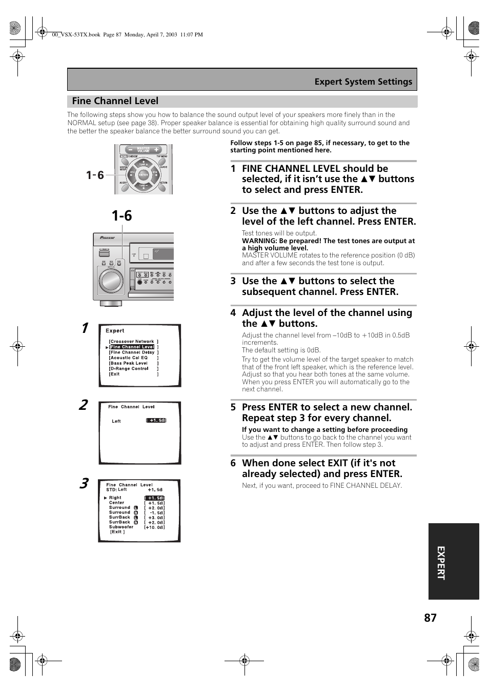 Fine channel level | Pioneer Elite VSX-53TX User Manual | Page 87 / 107