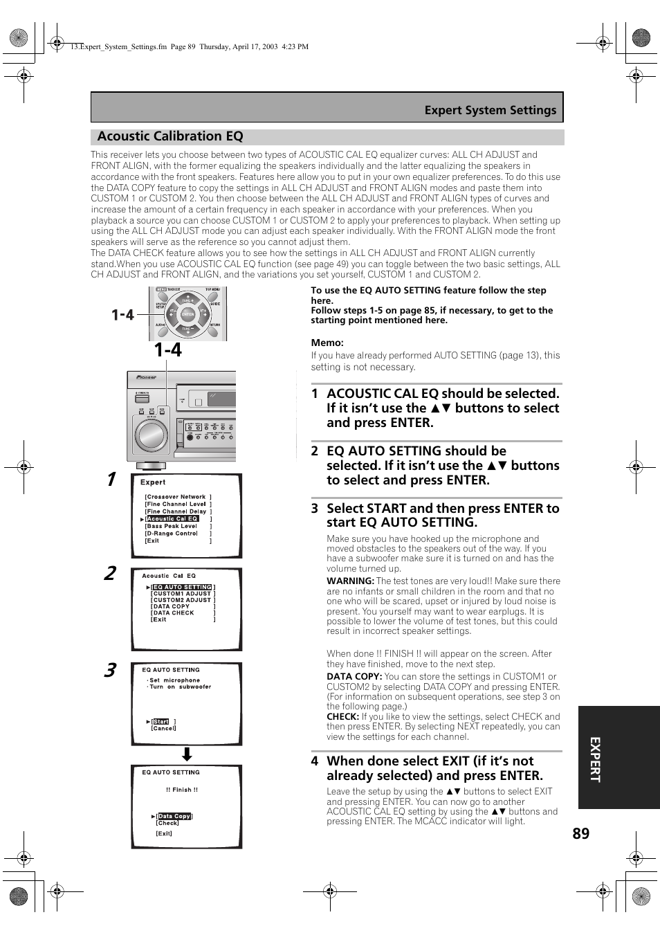Acoustic calibration eq | Pioneer Elite VSX-53TX User Manual | Page 89 / 107