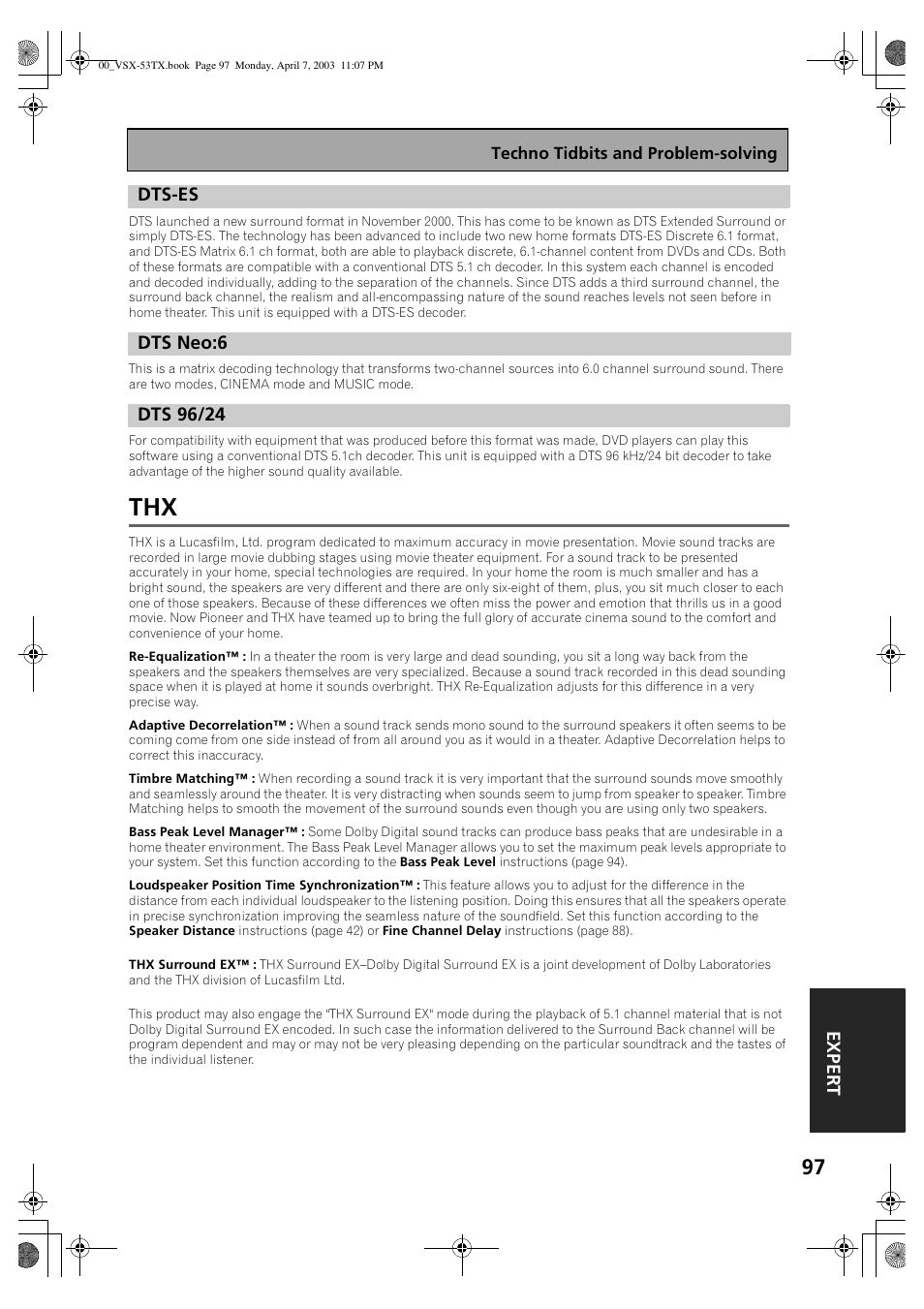 Dts-es dts neo:6 dts 96/24 | Pioneer Elite VSX-53TX User Manual | Page 97 / 107