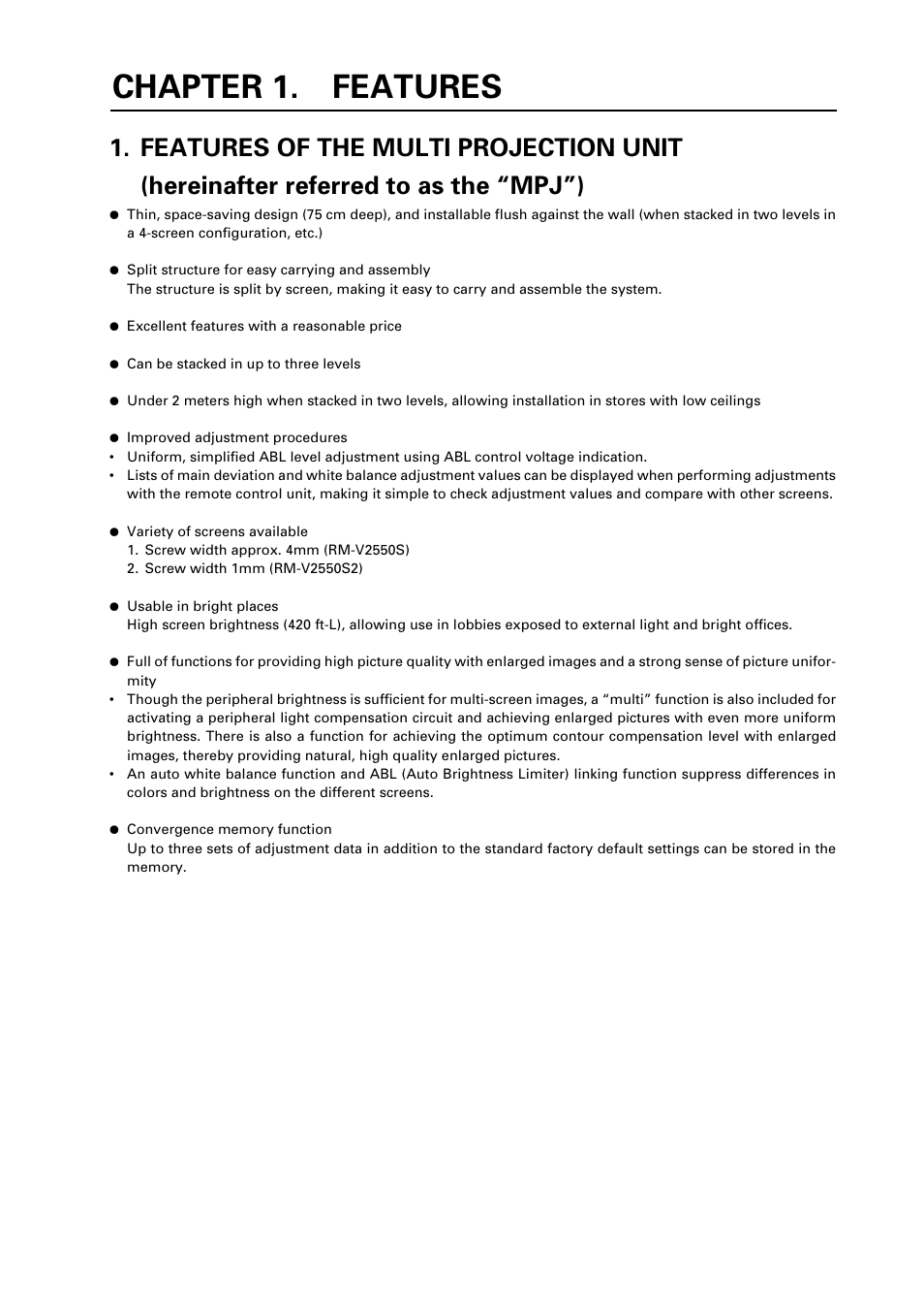 Chapter 1. features | Pioneer RM V2550BU User Manual | Page 15 / 201