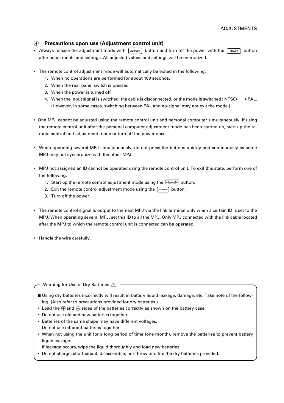 4precautions upon use (adjustment control unit) | Pioneer RM V2550BU User Manual | Page 153 / 201