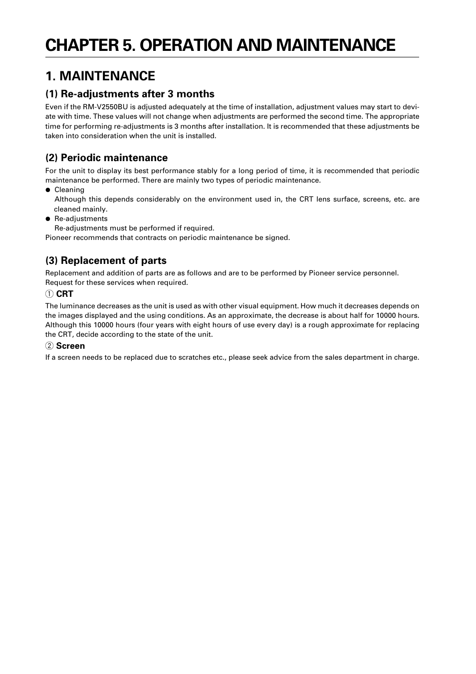 Chapter 5. operation and maintenance, Maintenance | Pioneer RM V2550BU User Manual | Page 154 / 201