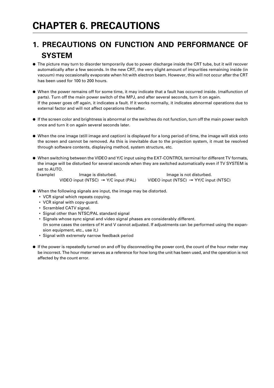Chapter 6. precautions, Precautions on function and performance of system | Pioneer RM V2550BU User Manual | Page 157 / 201