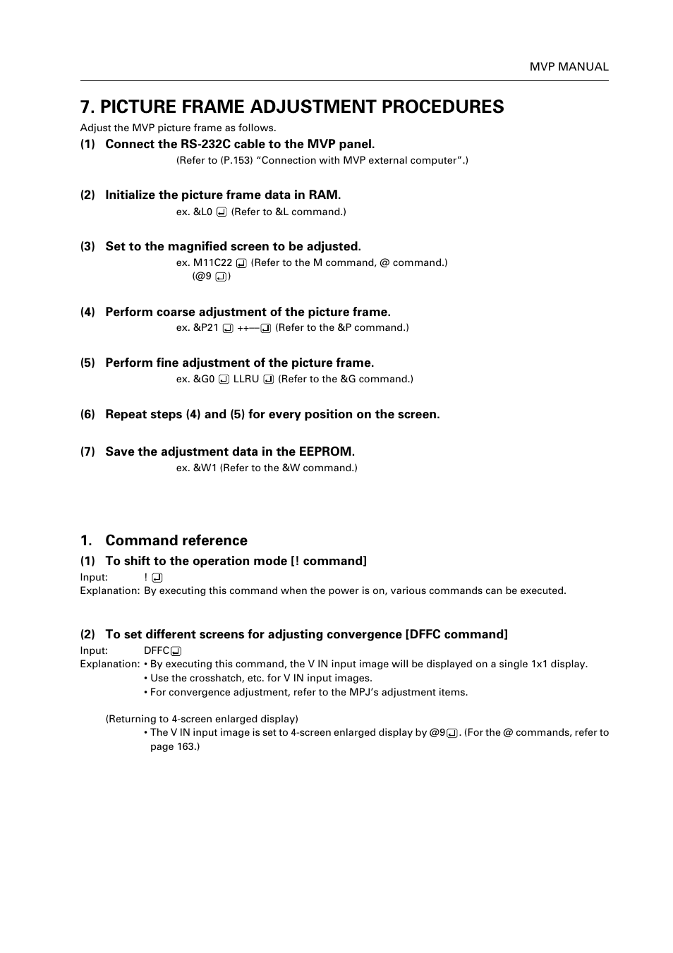 Picture frame adjustment procedures, Command reference | Pioneer RM V2550BU User Manual | Page 169 / 201