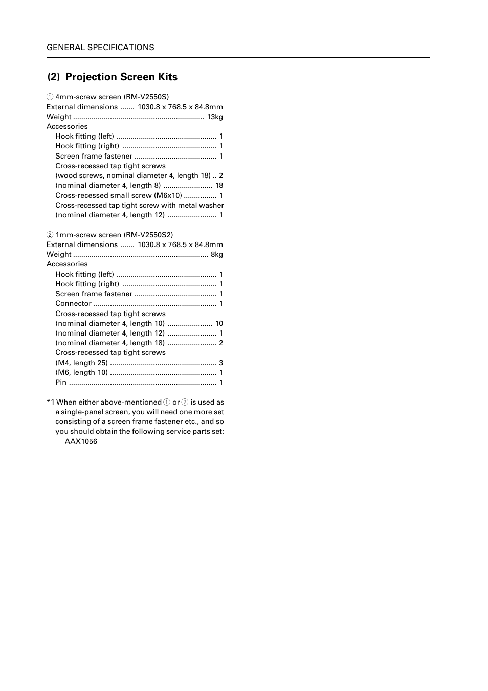 2) projection screen kits | Pioneer RM V2550BU User Manual | Page 18 / 201