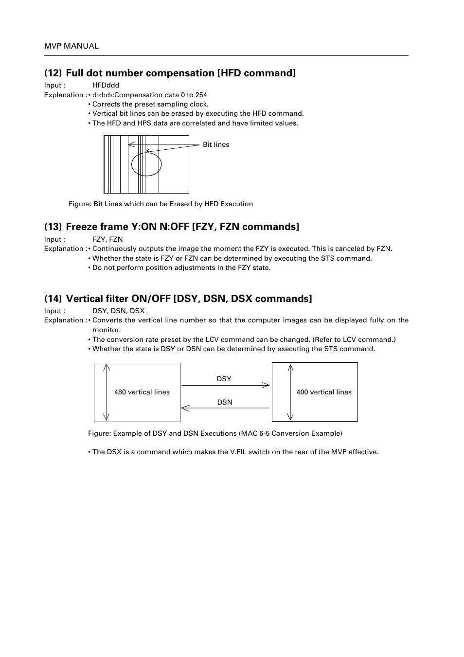 12) full dot number compensation [hfd command, 13) freeze frame y:on n:off [fzy, fzn commands, 14) vertical filter on/off [dsy, dsn, dsx commands | Pioneer RM V2550BU User Manual | Page 188 / 201