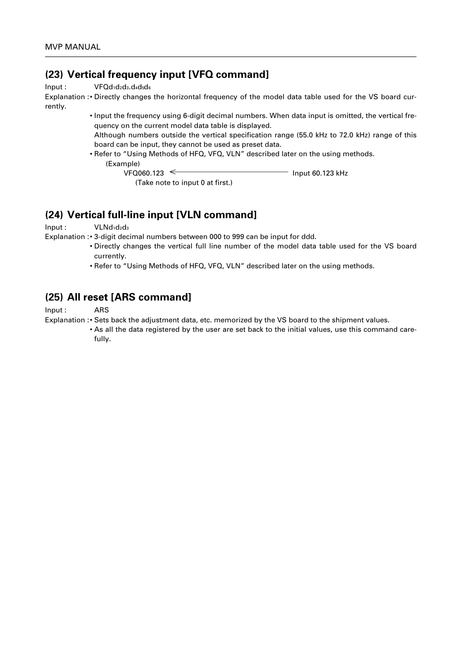 23) vertical frequency input [vfq command, 24) vertical full-line input [vln command, 25) all reset [ars command | Pioneer RM V2550BU User Manual | Page 194 / 201