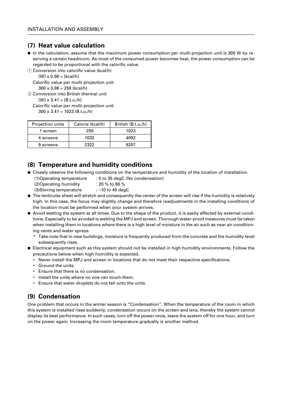 7) heat value calculation, 8) temperature and humidity conditions, 9) condensation | Pioneer RM V2550BU User Manual | Page 36 / 201