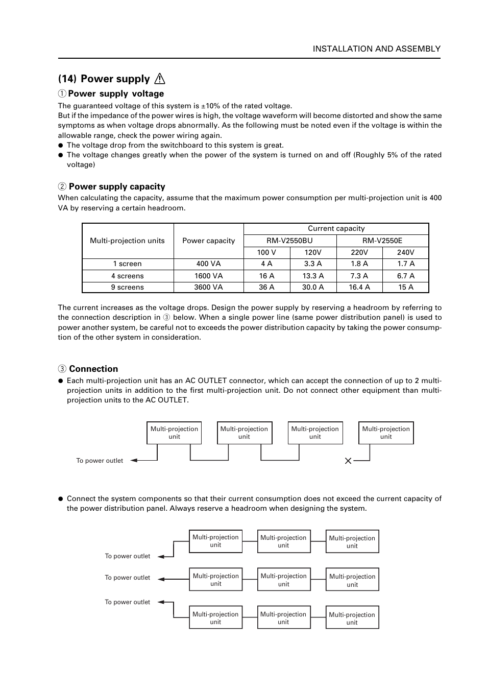 14) power supply, 1 power supply voltage, 2 power supply capacity | 3 connection | Pioneer RM V2550BU User Manual | Page 41 / 201