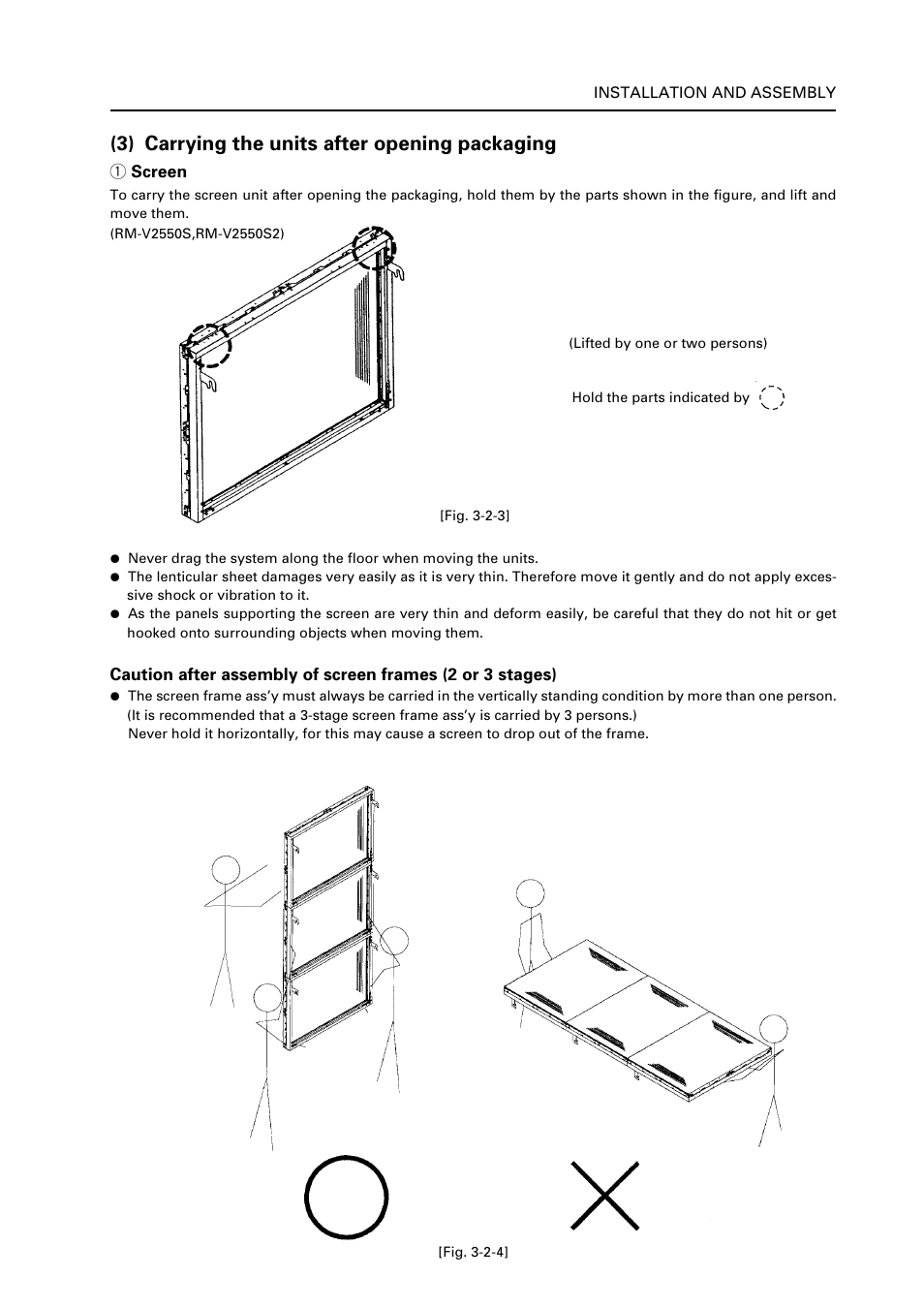 3) carrying the units after opening packaging | Pioneer RM V2550BU User Manual | Page 47 / 201