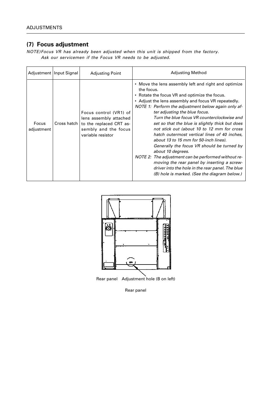 7) focus adjustment | Pioneer RM V2550BU User Manual | Page 98 / 201