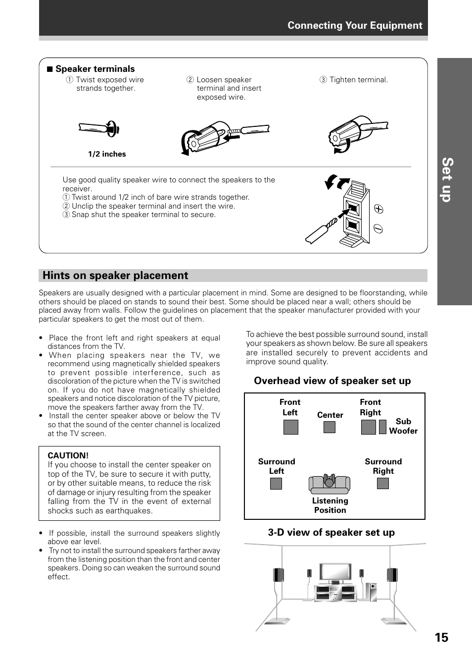 Set up, Hints on speaker placement | Pioneer VSX-D509S User Manual | Page 15 / 60