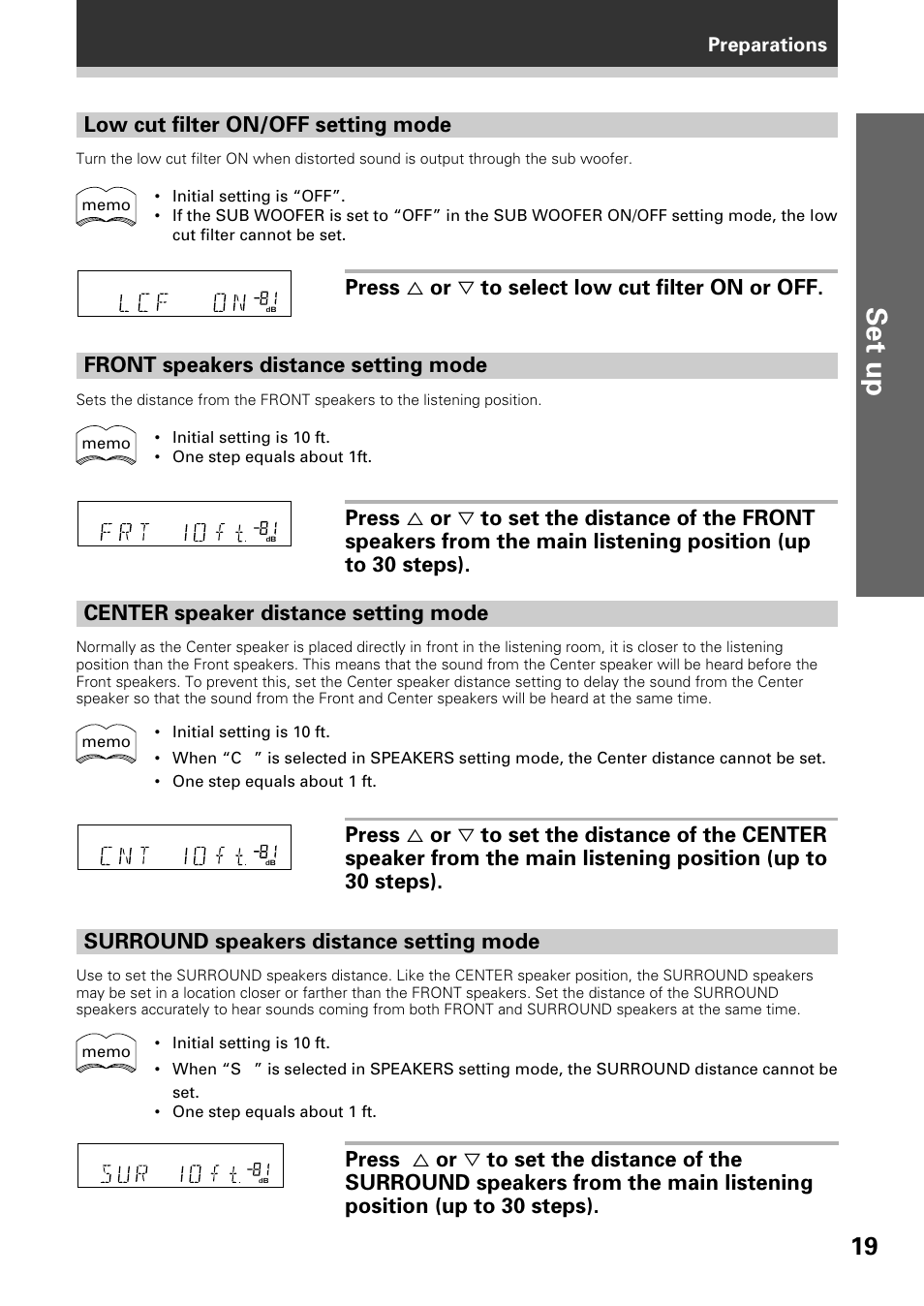 Set up, Low cut filter on/off setting mode | Pioneer VSX-D509S User Manual | Page 19 / 60