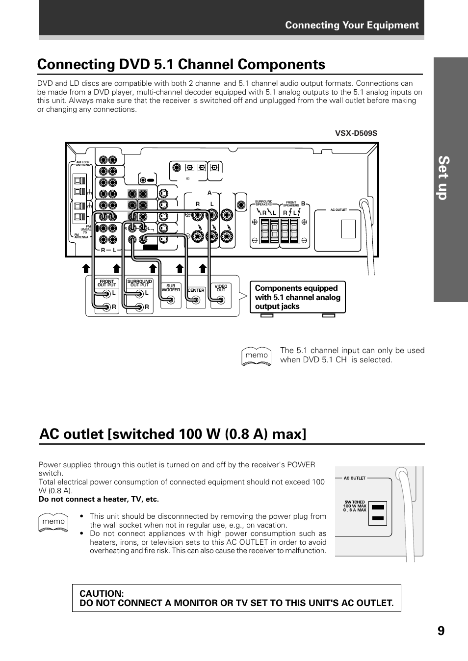 Connecting dvd 5.1 channel components, Connecting your equipment | Pioneer VSX-D509S User Manual | Page 9 / 60